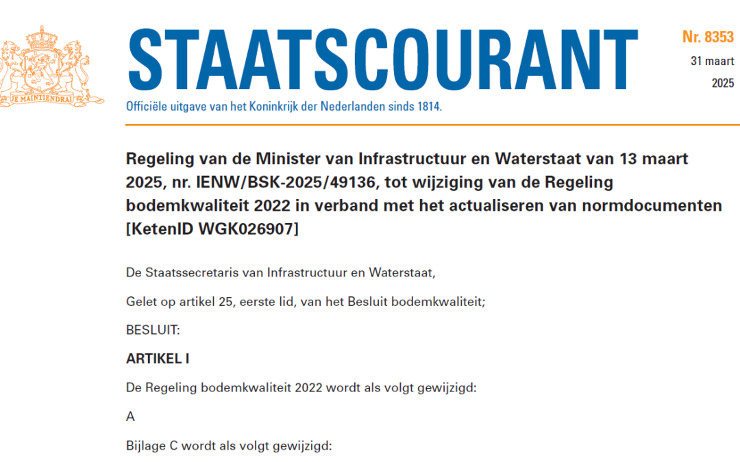 Nieuwste versie BRL6000-21/00 aangewezen in Regeling bodemkwaliteit 2022